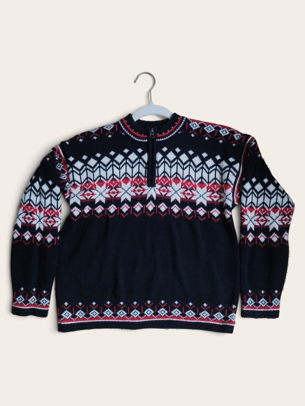 Hanna Andersson Boys Holiday Fair Isle Zip-Neck Sweater